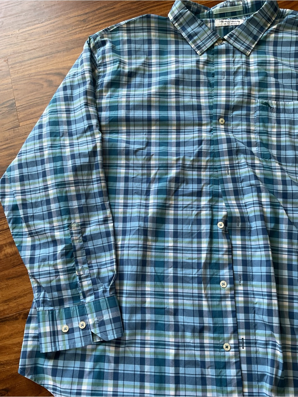 Tommy Bahama Siesta Key Shirt 3XLB Big Tall Blue Teal Plaid IslandZone Stretch - Picture 5 of 7